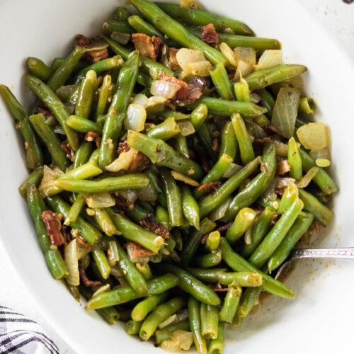 Close up overhead view of a bowl of gree