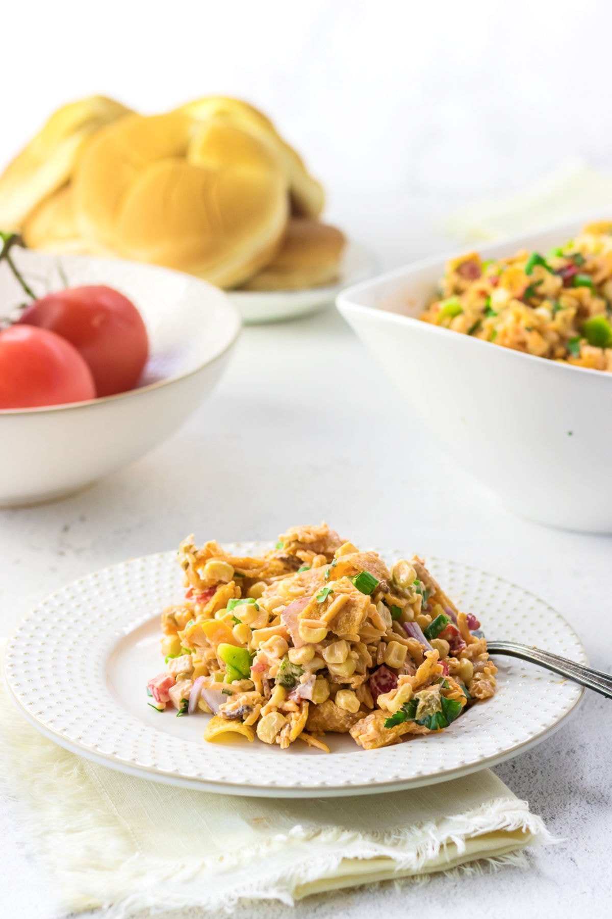 A plate of Frito corn salad.