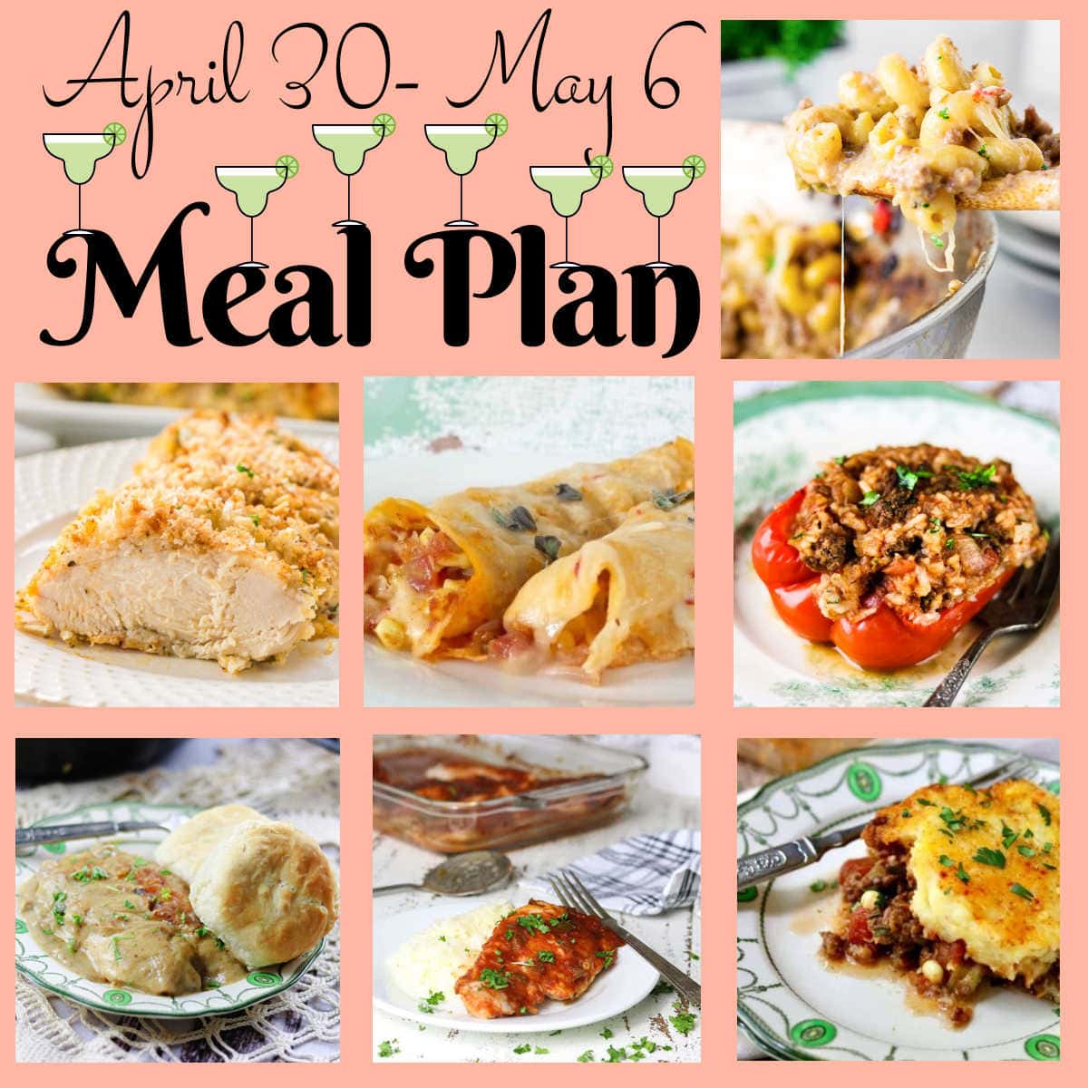 Collage of image showing the main dishes in this meal plan.