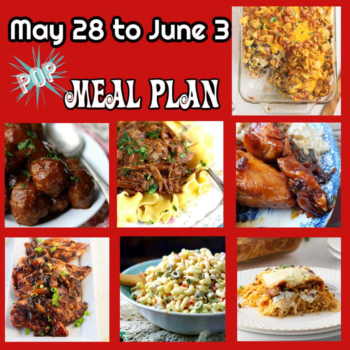 A collage of main dish images from this meal plan.