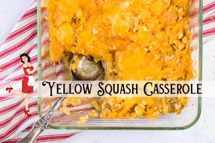 closeup of yellow squash casserole with a serving missing.