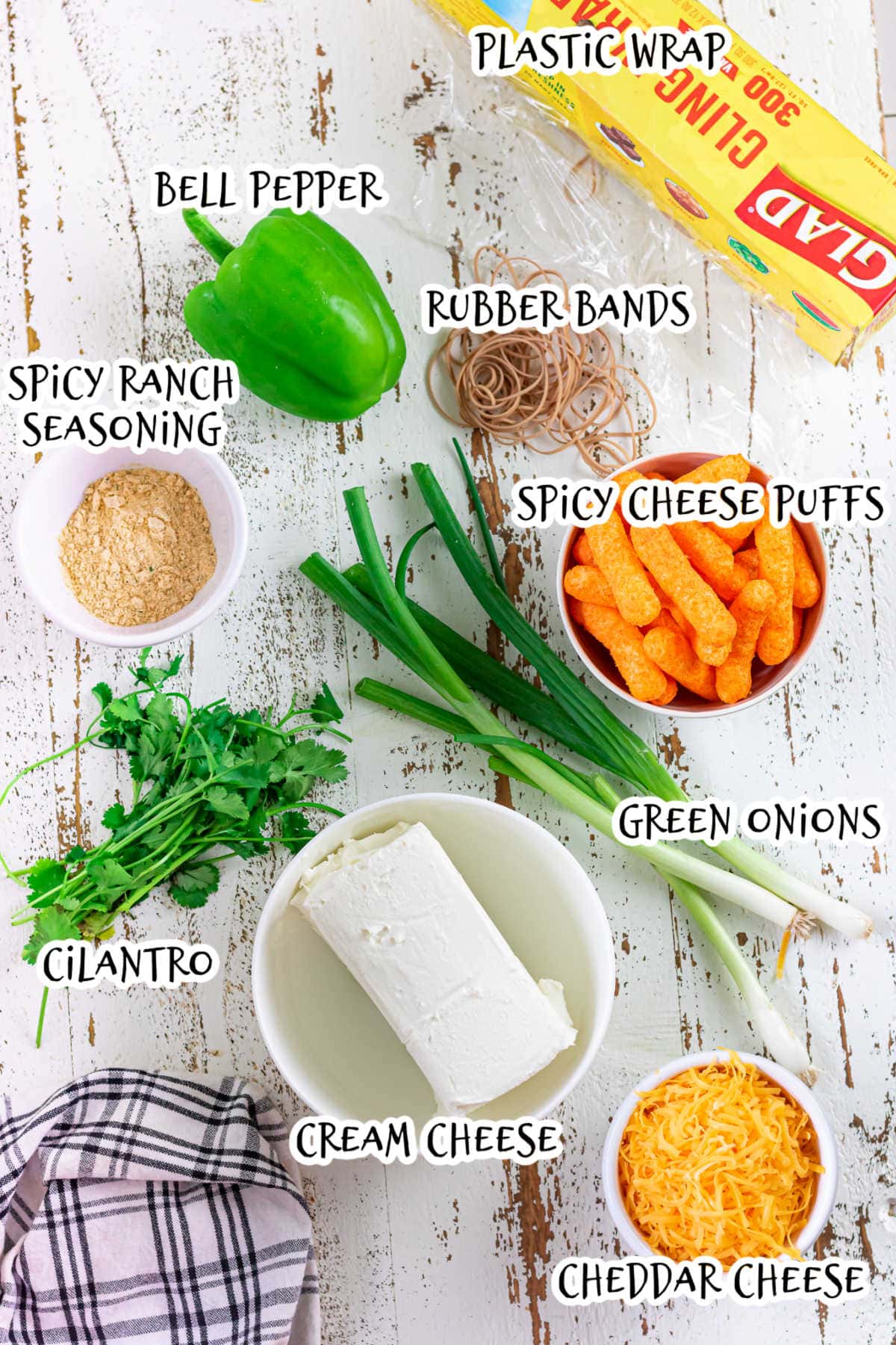 Labeled ingredients for this cheeseball recipe.