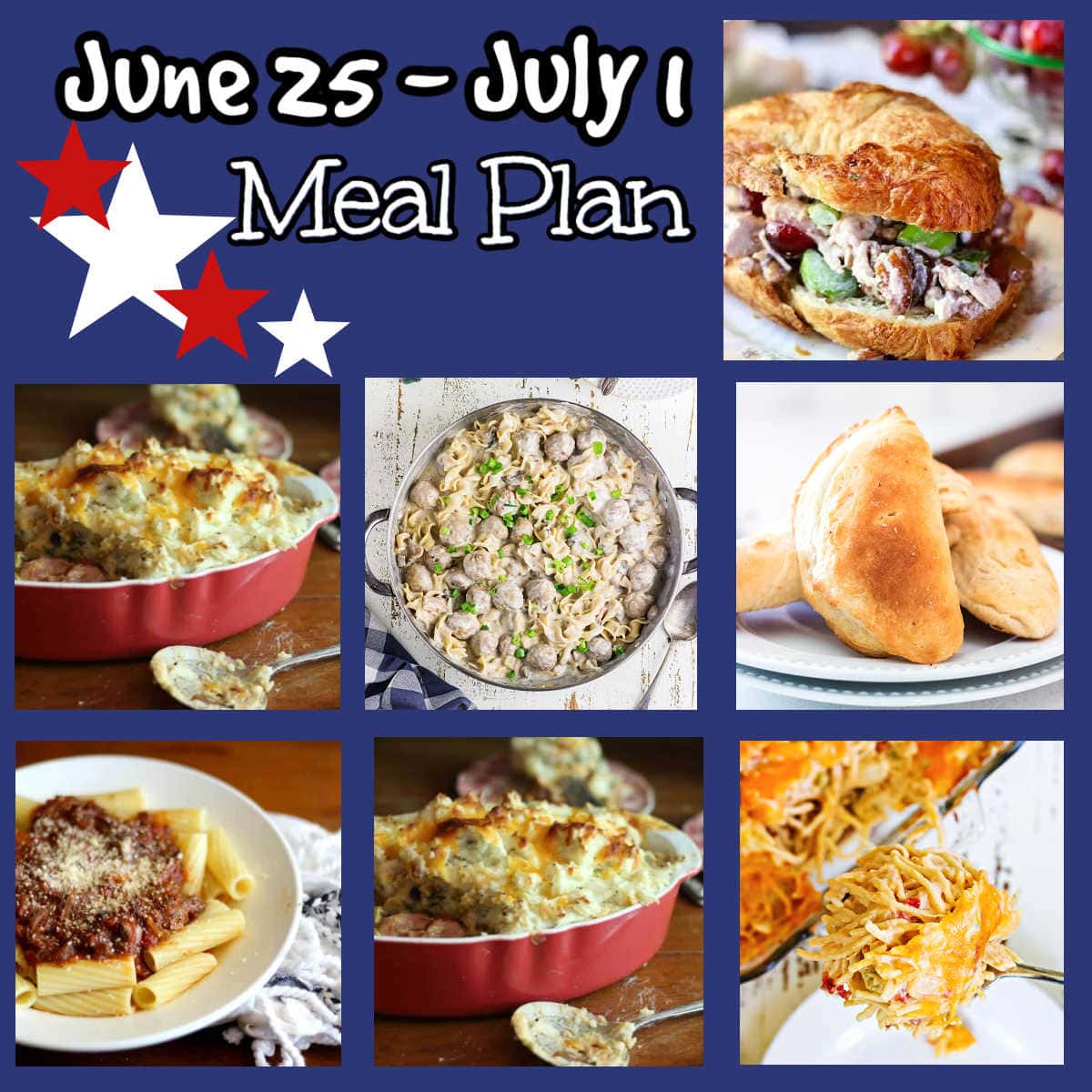 Collage of images of the recipes on this week's meal plan.