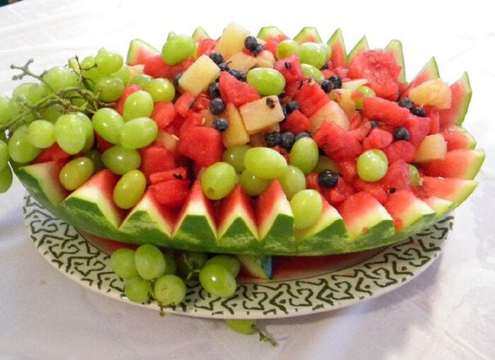 Watermelon basket carved into a bowl.