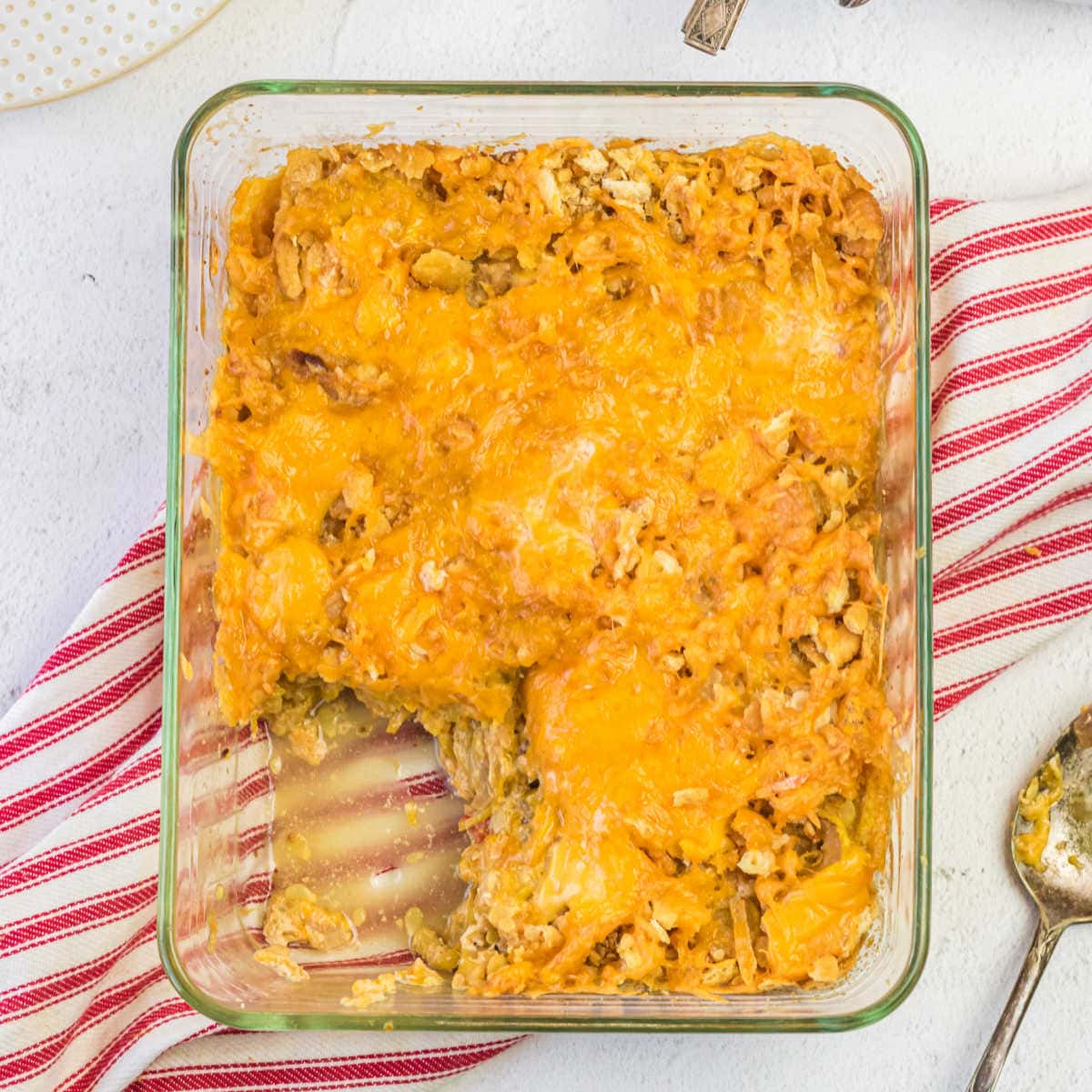 Overhead view of casserole for feature image.