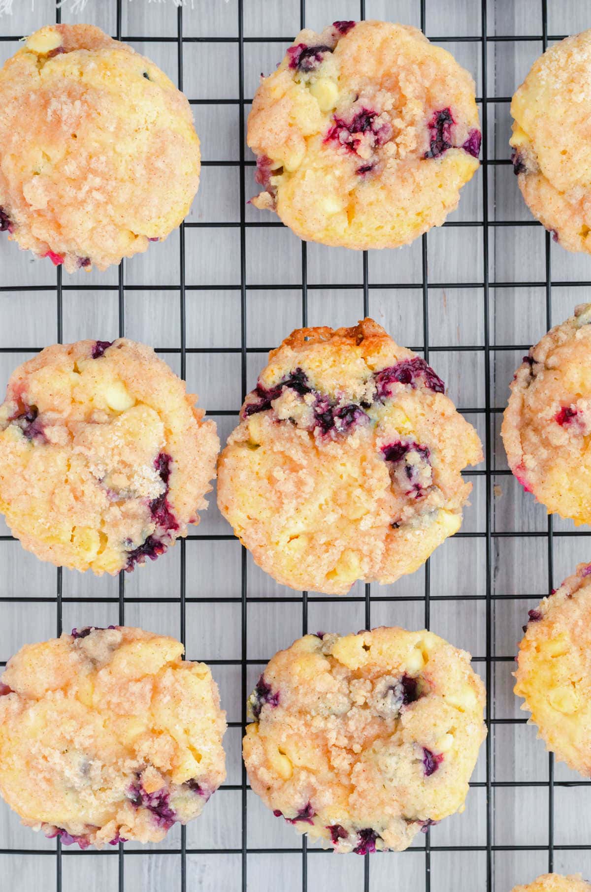 Decorative image. Overhead view of muffins on a cooling rack.