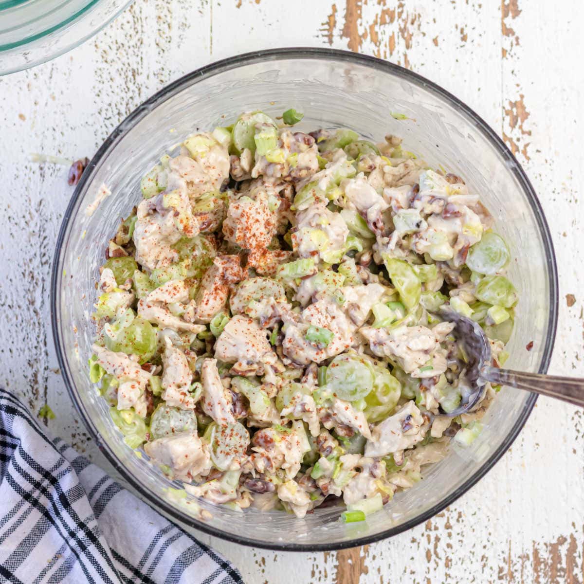 Feature image. Square overhead view of the homemade chicken salad.