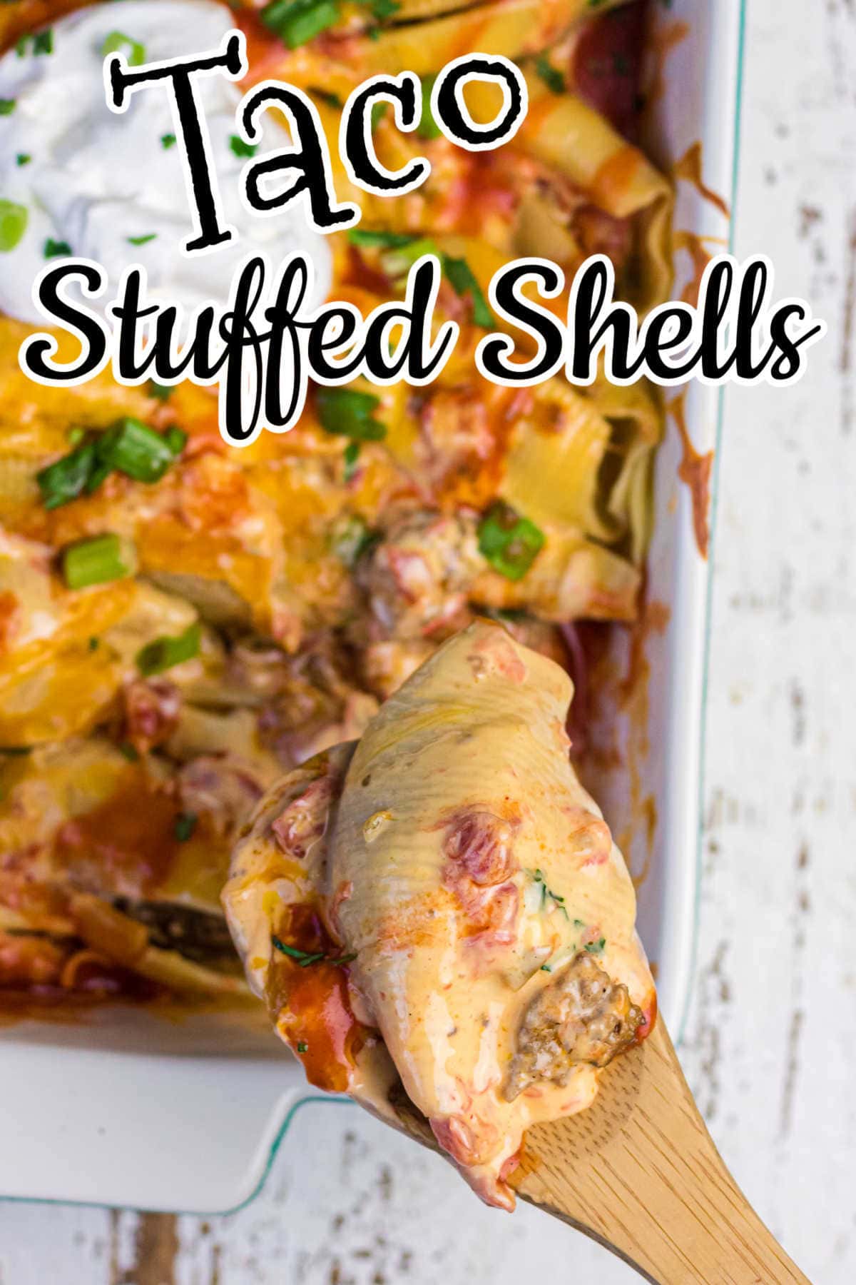 Title text overlay on an image of stuffed shells.