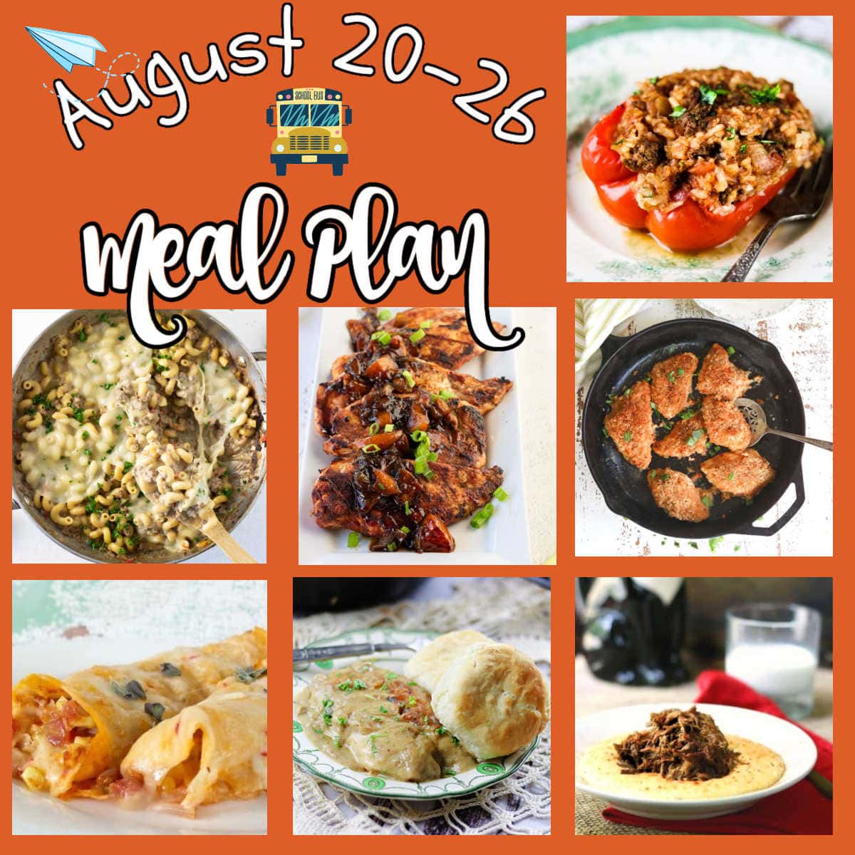Collage of images for the August 20 meal plan.