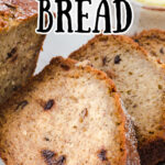 Slices of banana bread with a text overlay for Pinterest.