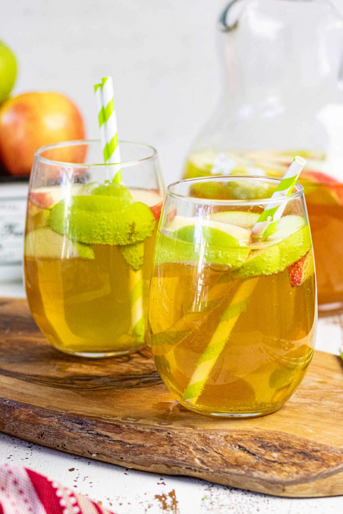 Side view of two glasses of sangria.