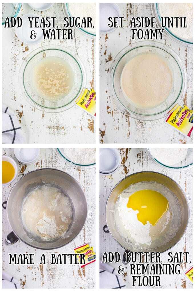 Collage showing how to mix the dough for this recipe.