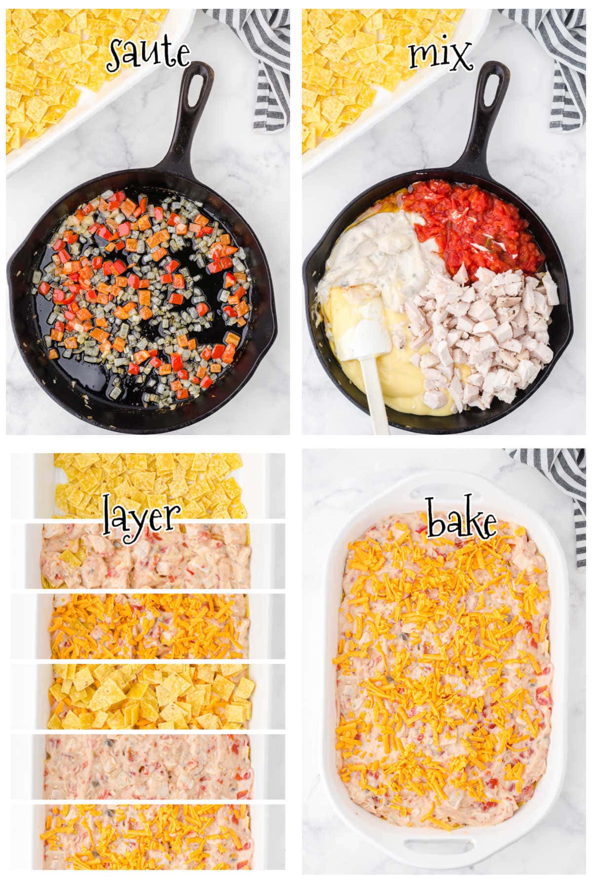 Collage of step by step images for making the casserole.