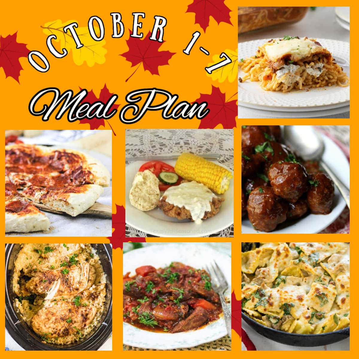 Collage of images from October 1 through 7 meal plan.