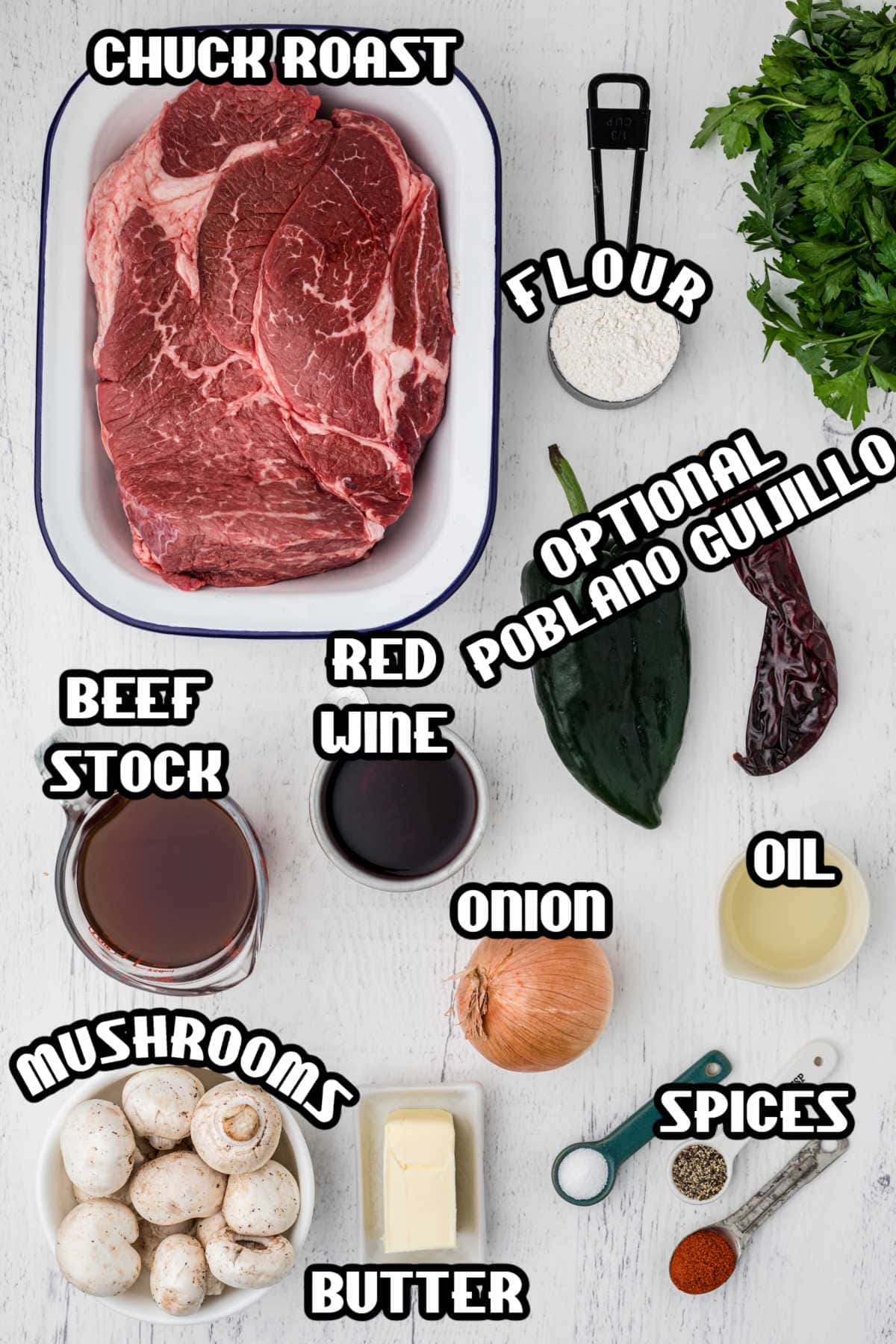 Ingredients for beef tips.