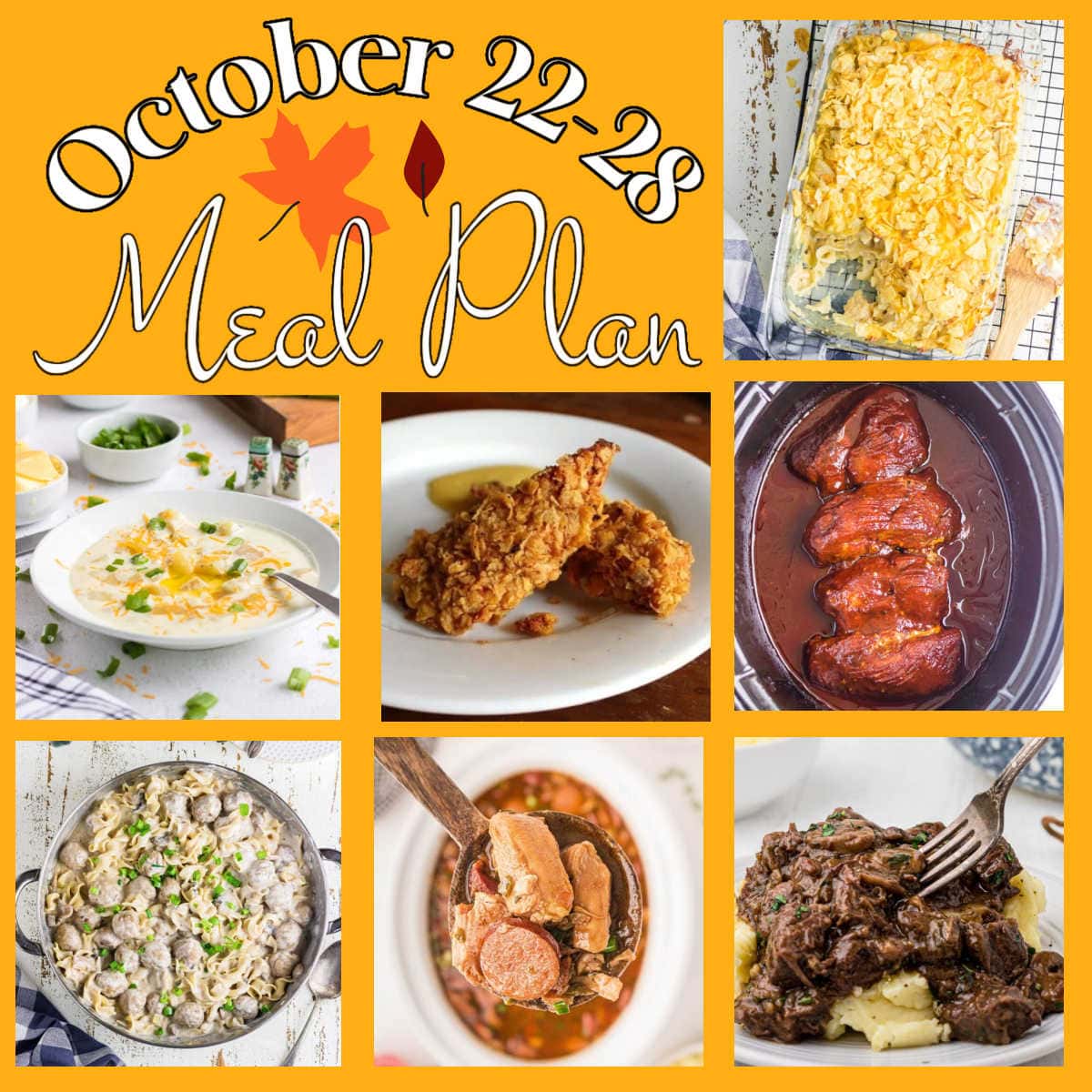 Collage of images from the week 44 meal plan with text overlay.