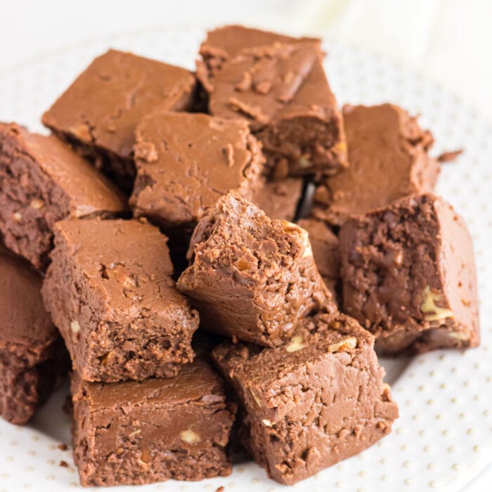 Closeup view of the fudge showing the creamy texture of the candy.