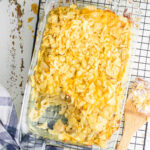 Square feature image for this post - an overhead view of the casserole with a serving removed.