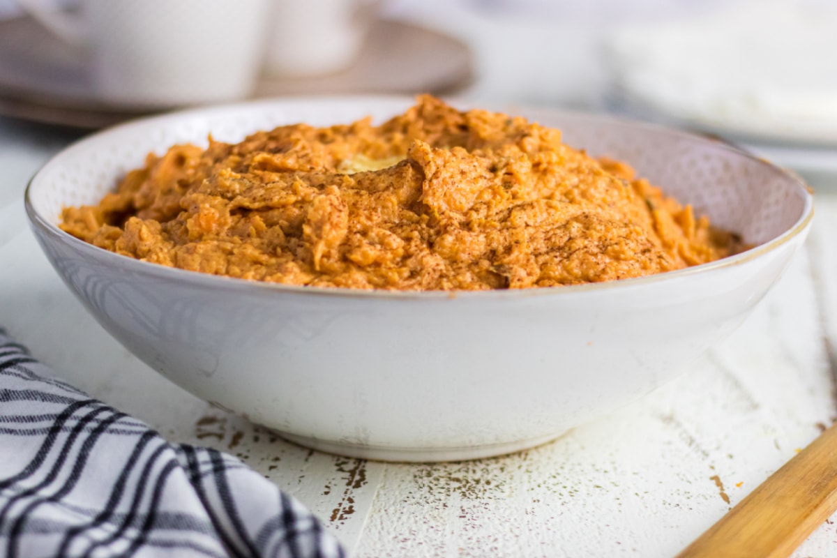 Close up of whipped sweet potatoes.