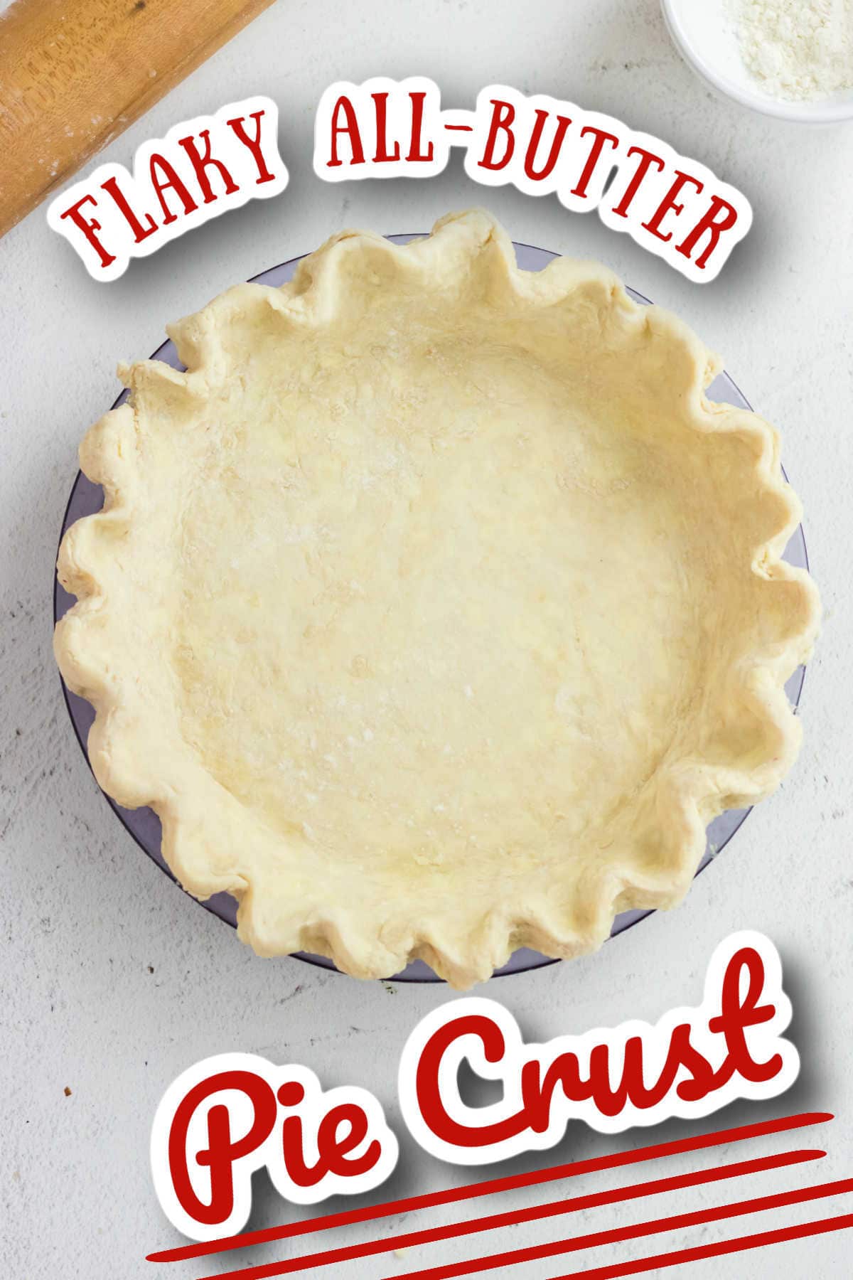 Overhead view of pie crust with title text overlay.