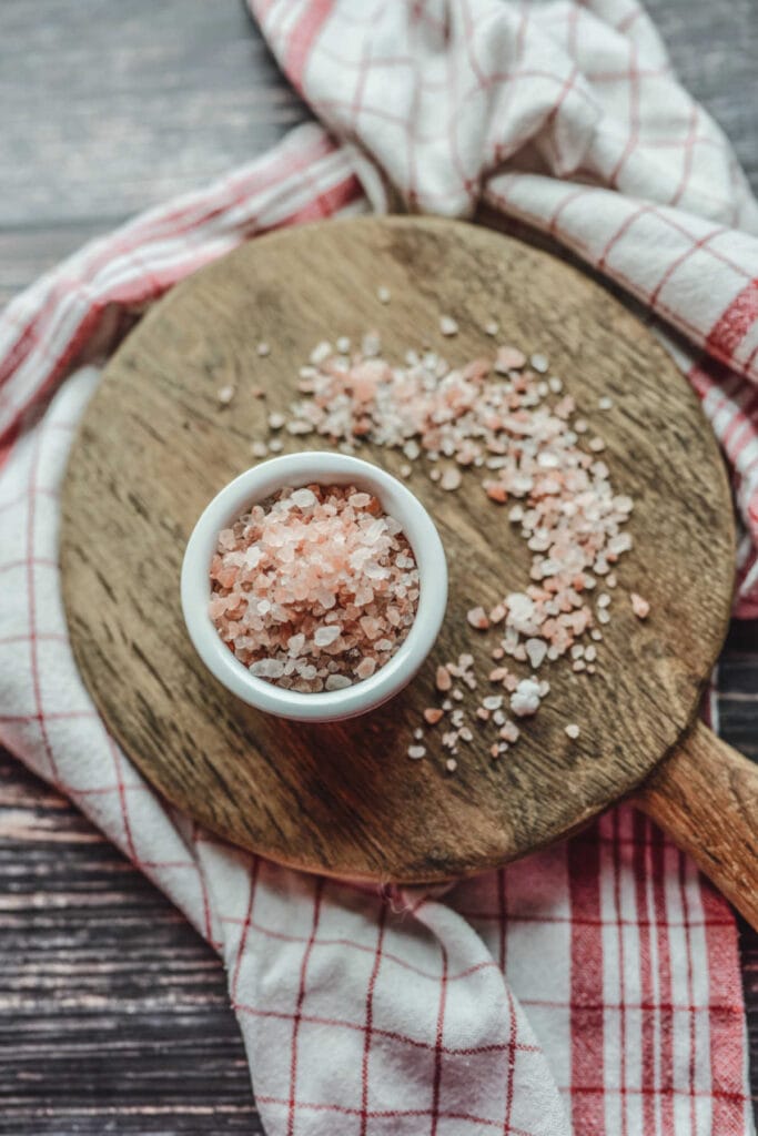 Overhead view of pink salt.