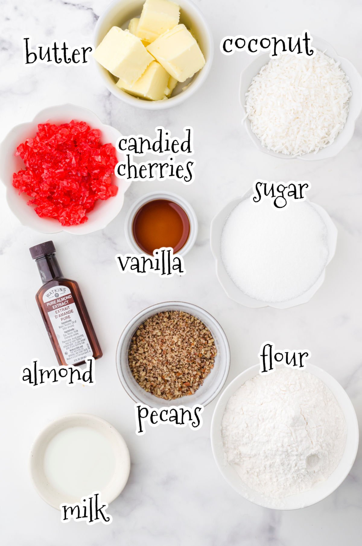 Labeled ingredients for this cookie recipe.
