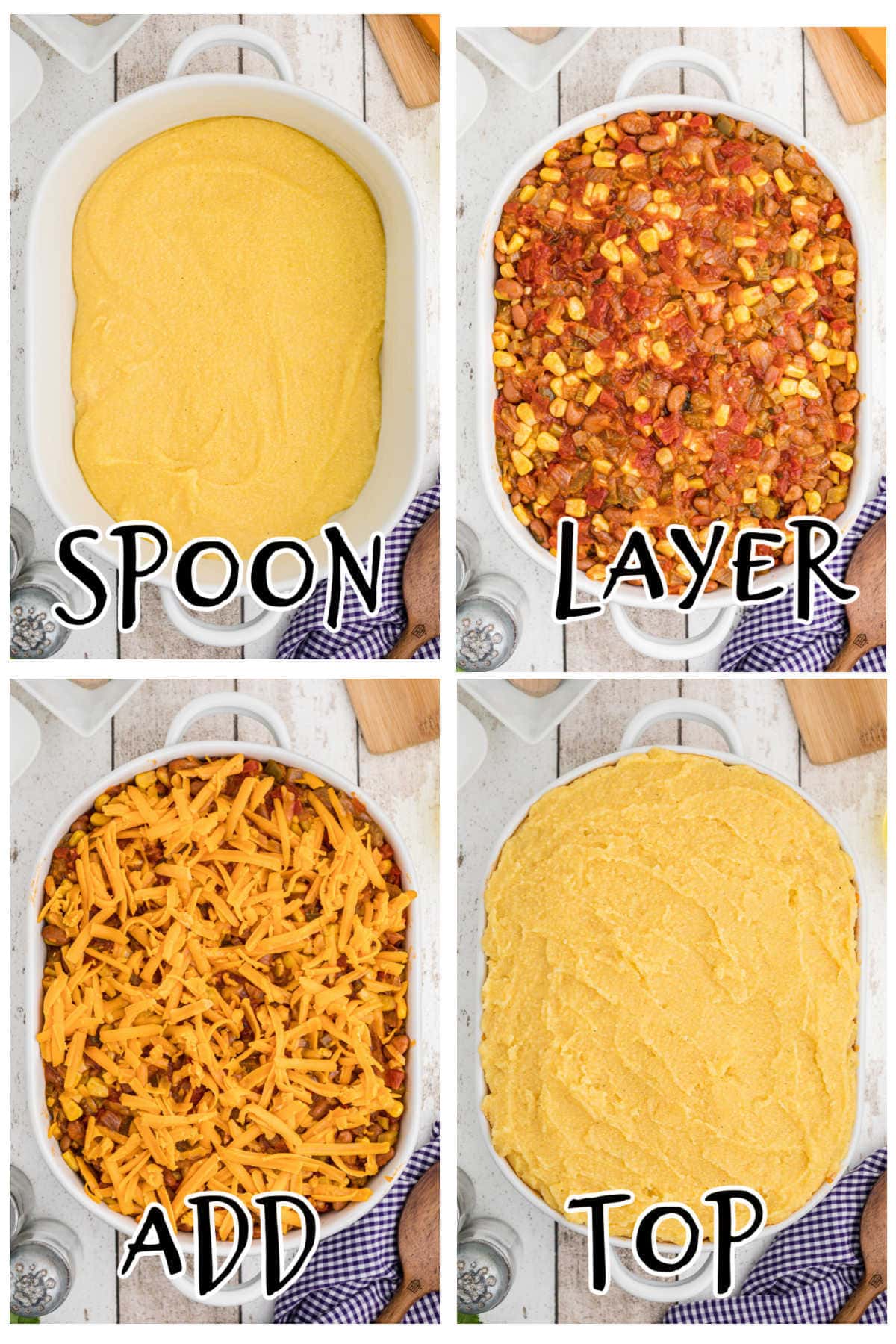Steps for layering the casserole.