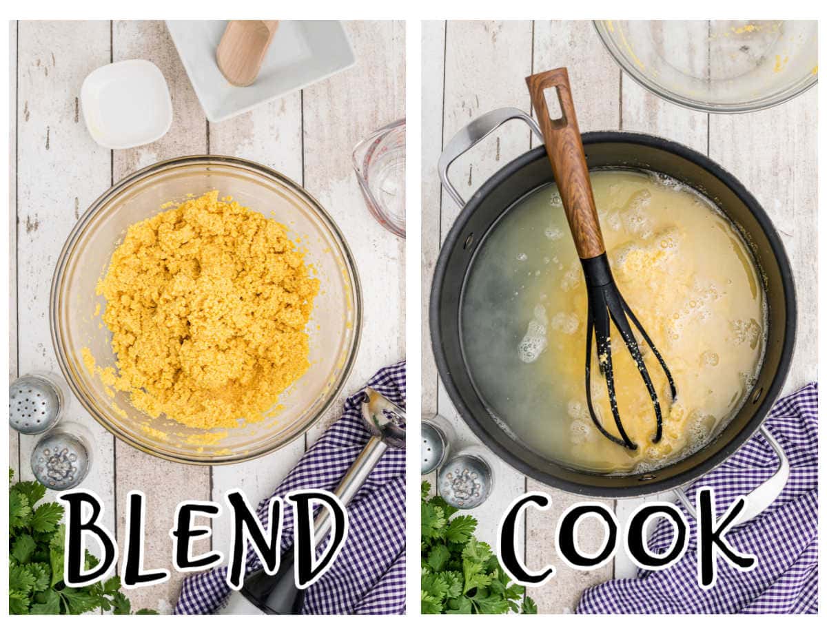 Collage of images showing how to make the cornmeal crust.