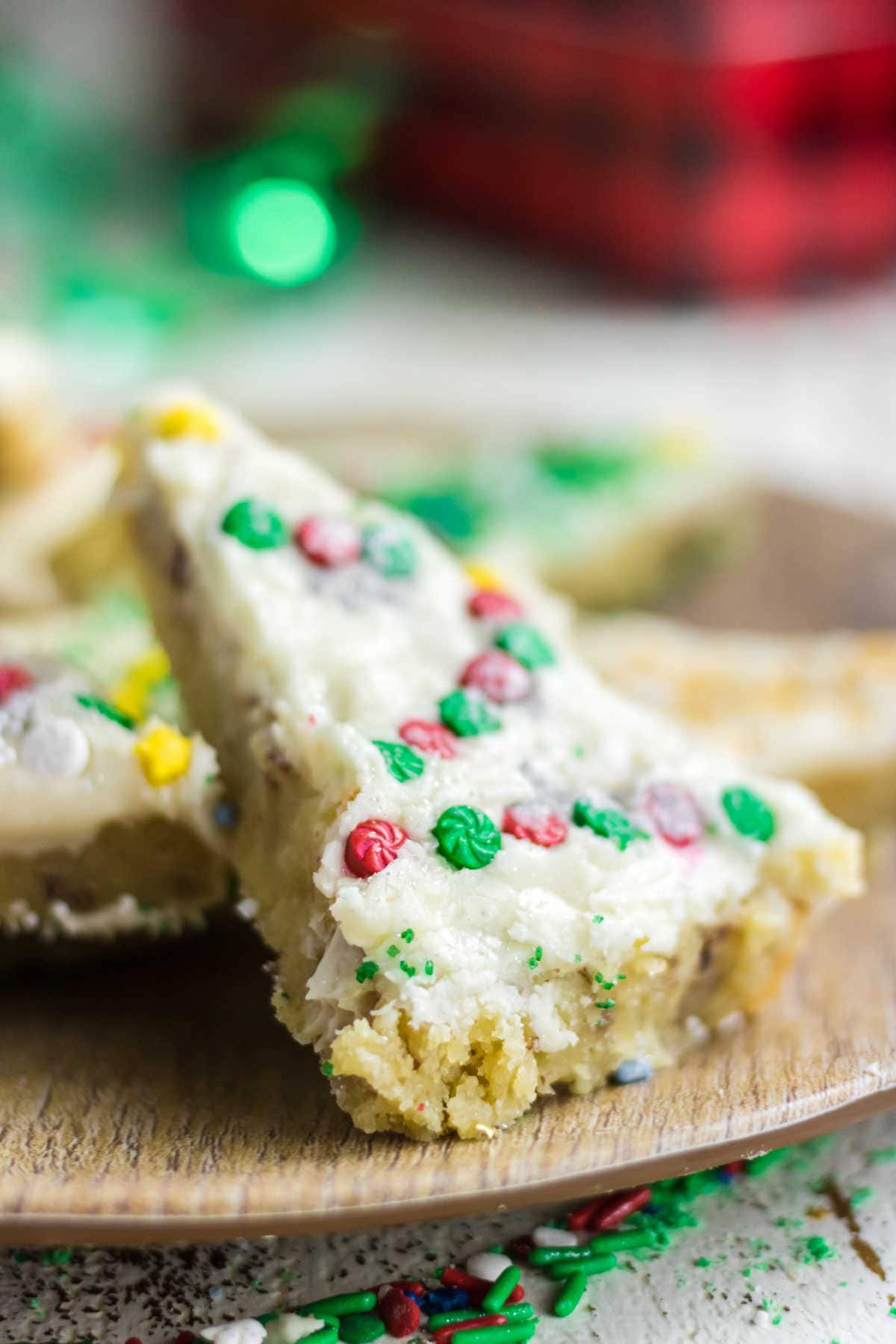 Closeup of a decorated brownie.