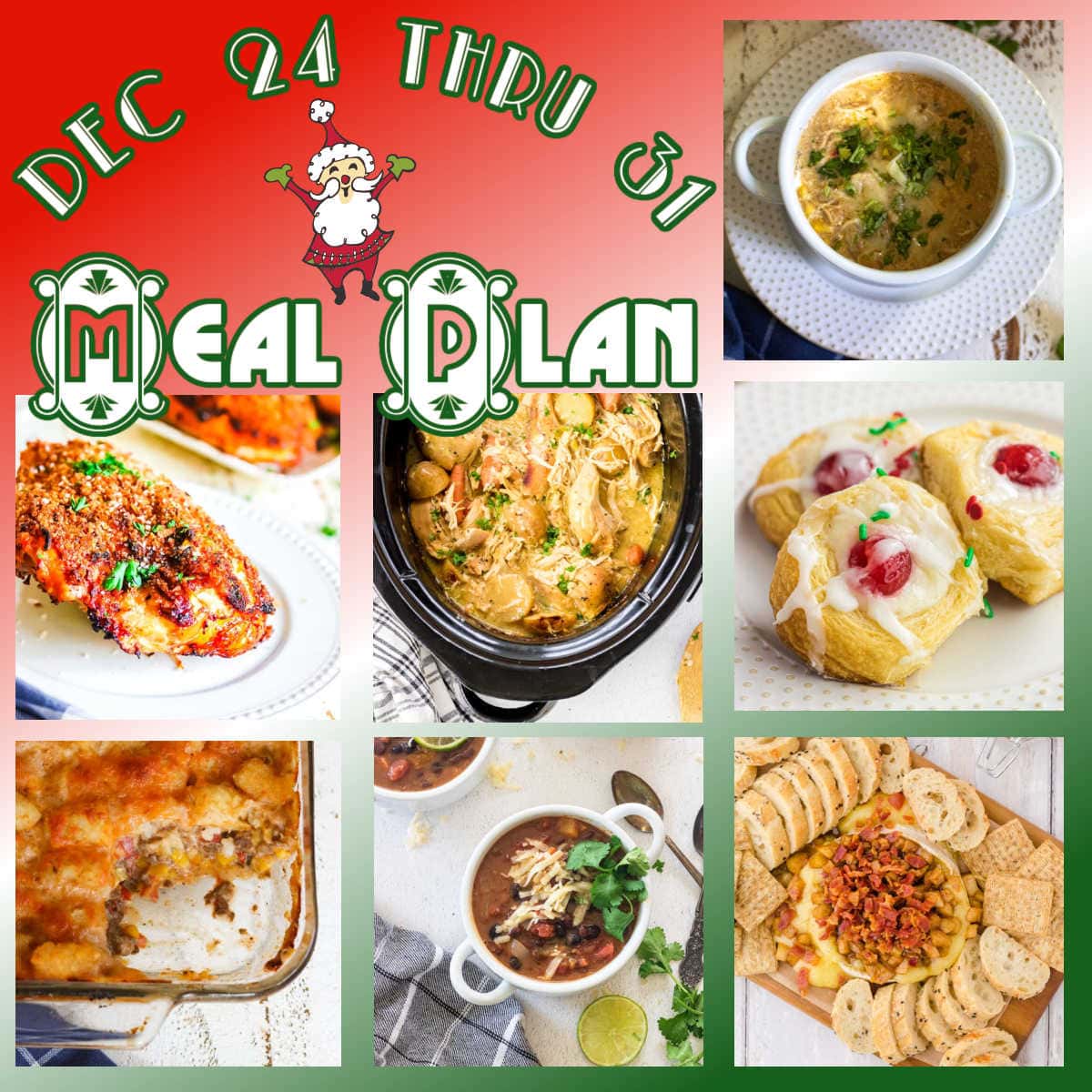 A collage of the main dishes from this meal plan.