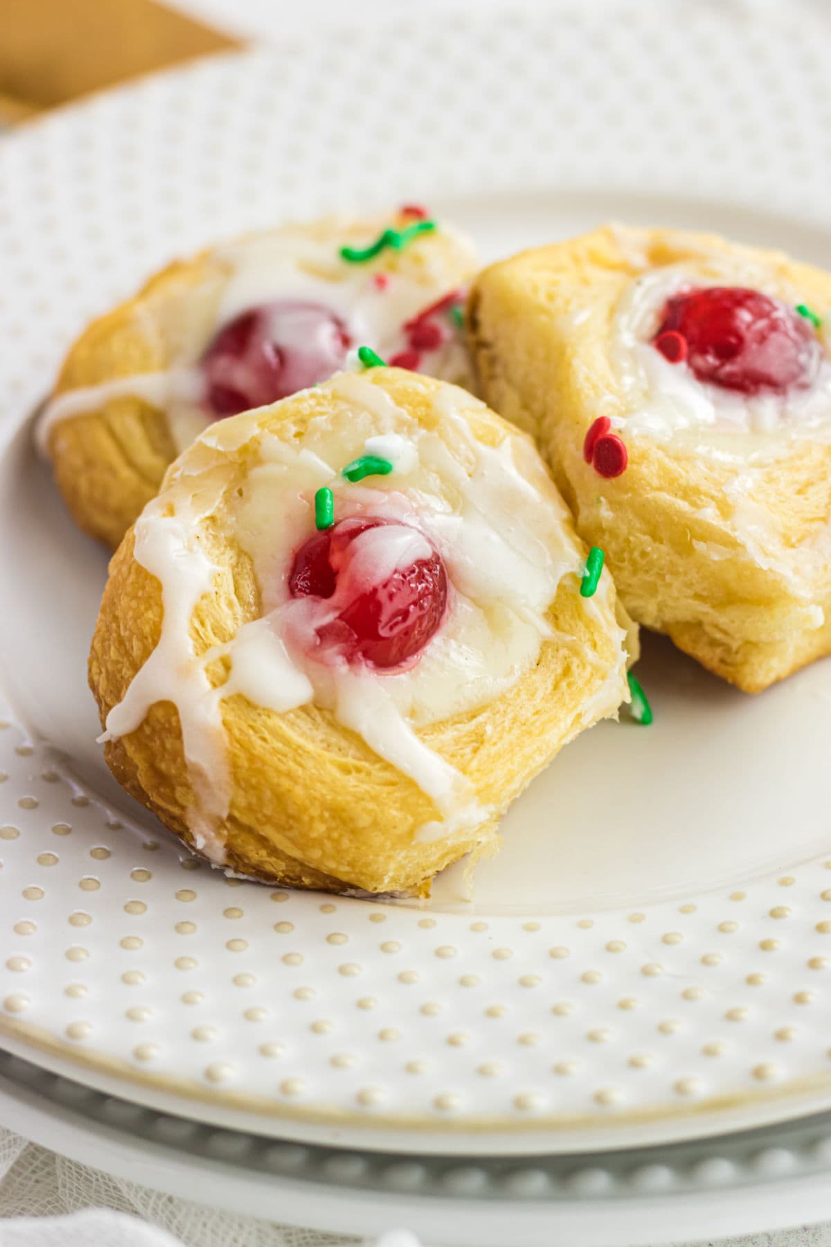 Closeup view showing the texture of the sweet rolls.