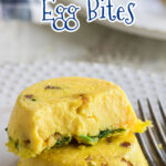 Egg bites on a plate with a text overlay for Pinterest.