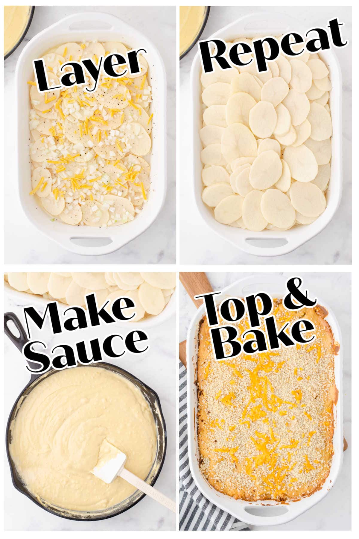 Steps for au gratin potatoes.