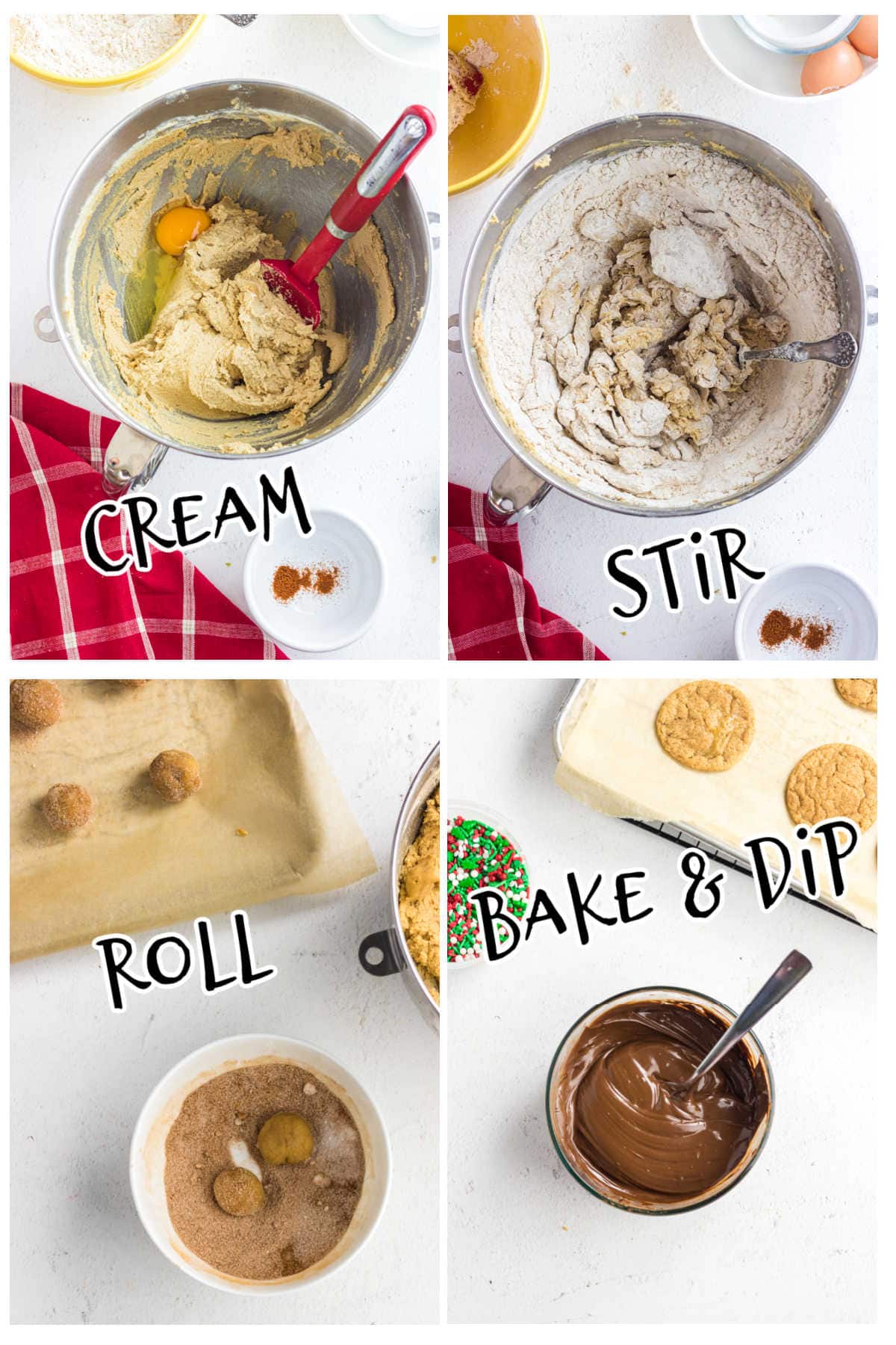 A collage of 4 images showing how to make these cookies.