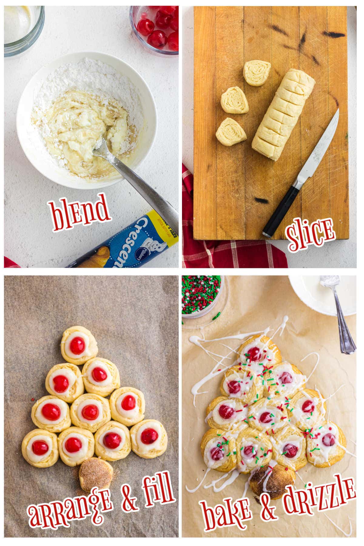Step by step images showing how to make these cream cheese danish.