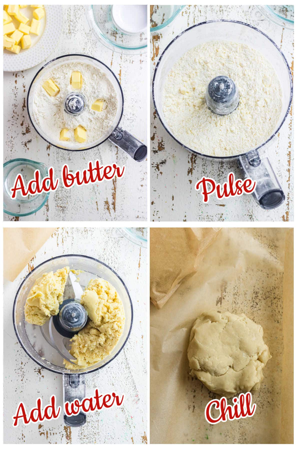 Step by step images for food processor pie crust.