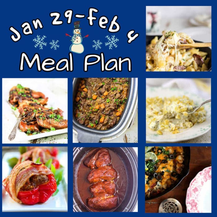 Collage of the main dish images for this meal plan.