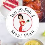 Collage of images from this meal plan with text overlay for Pinterest.