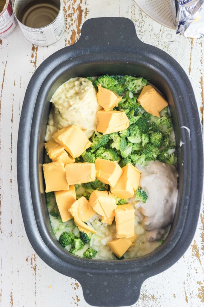 All of the ingredients in the slow cooker.