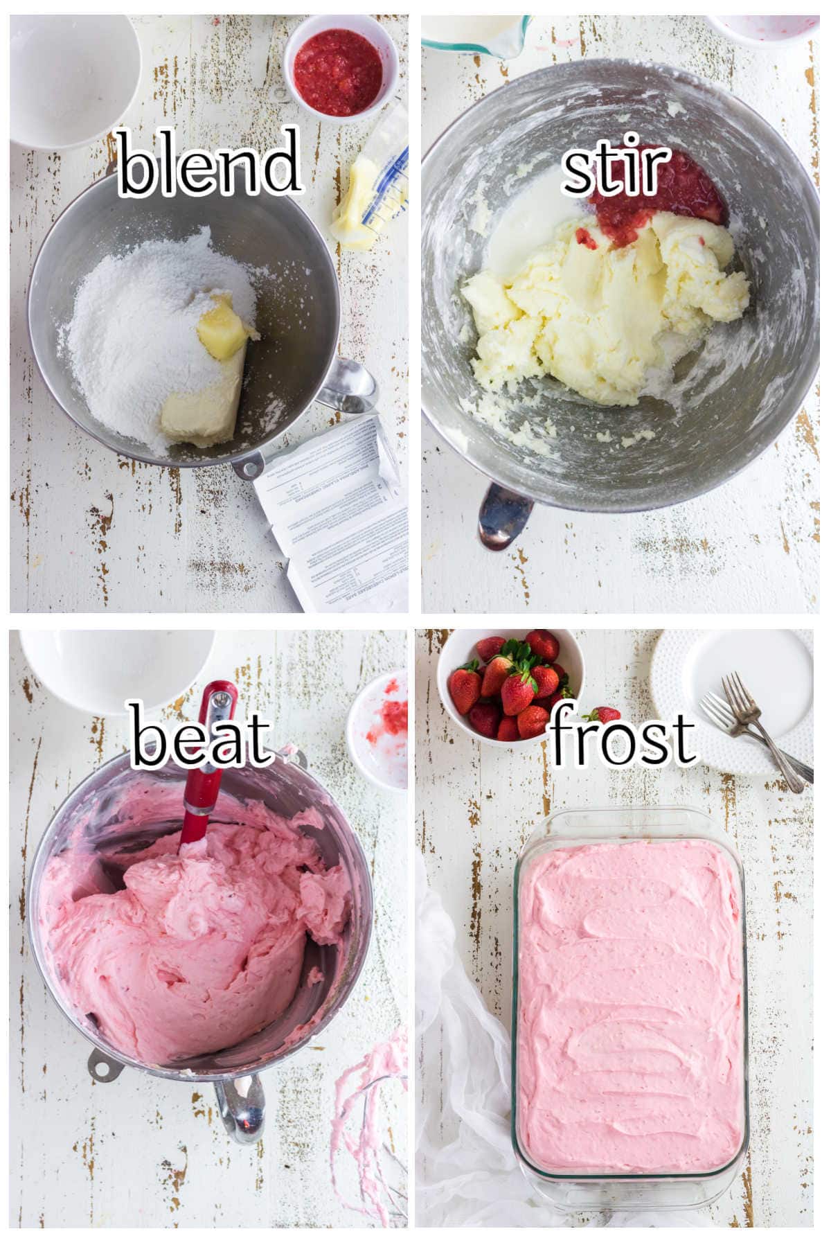 Step by step images showing how to make the frosting.