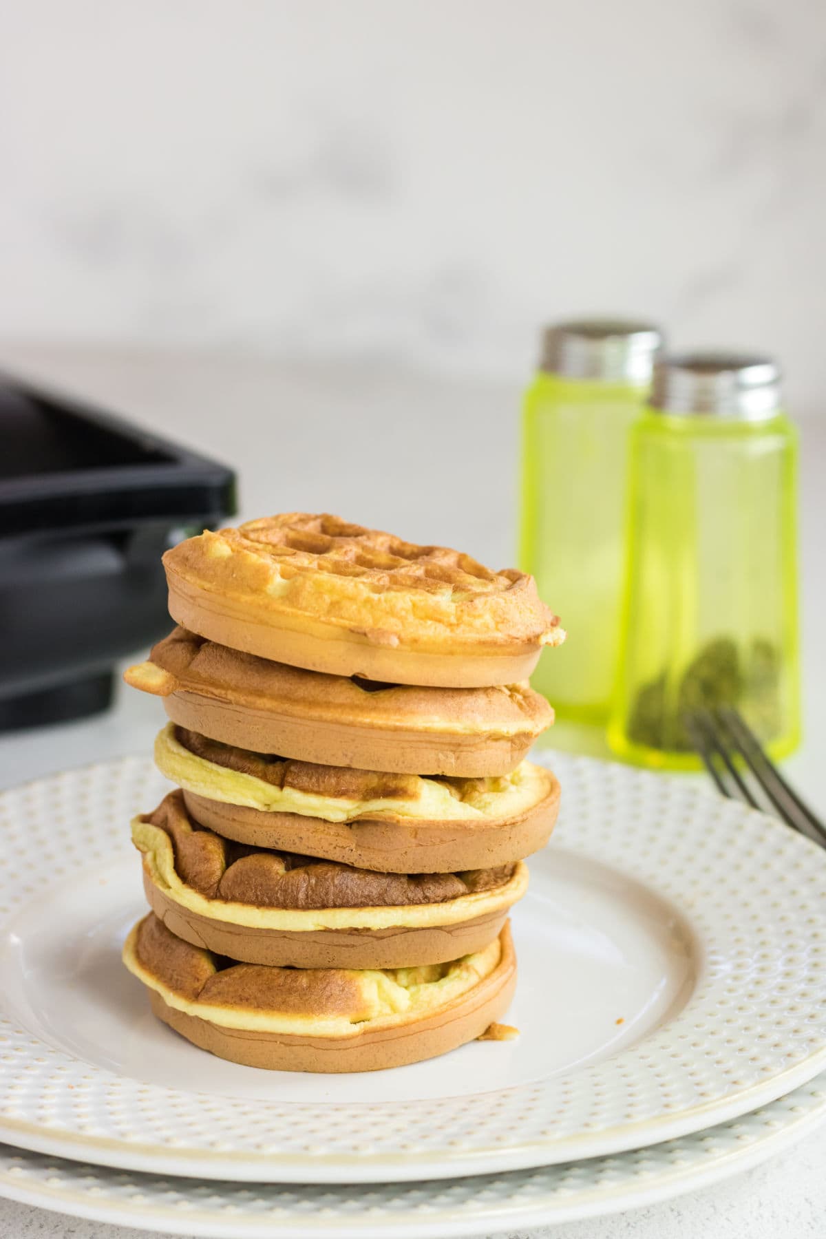 Stack of wonder bread chaffles.