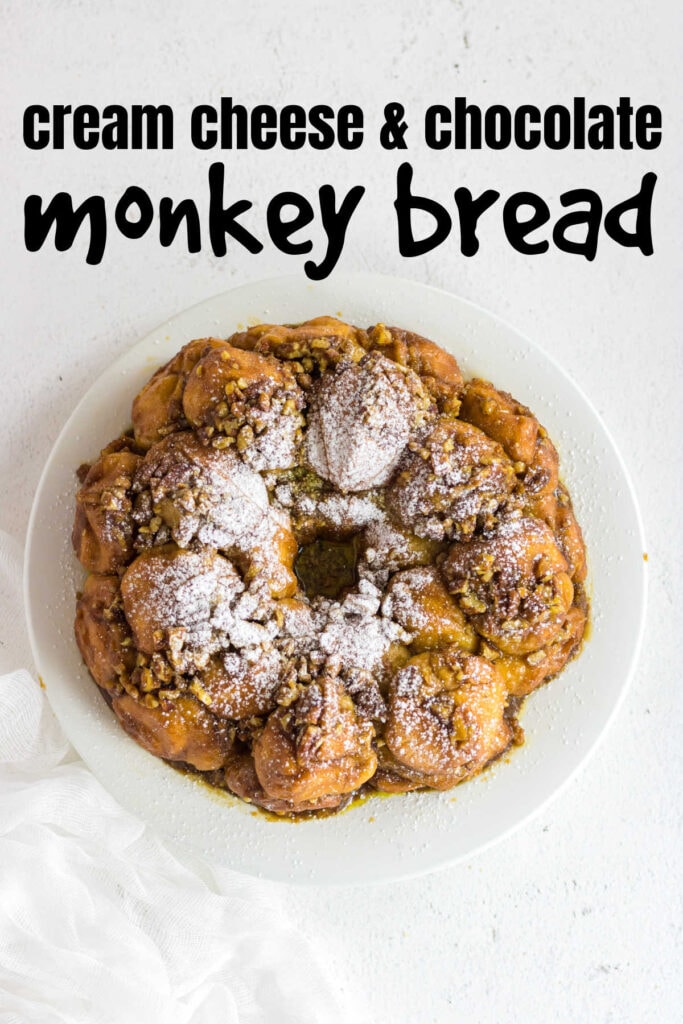 Overhead view of monkey bread with title text overlay.