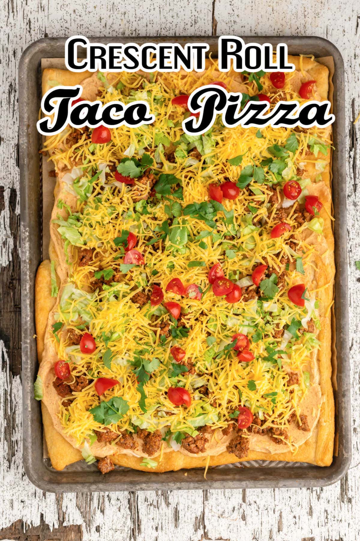 Overhead view of pizza with title text overlay.