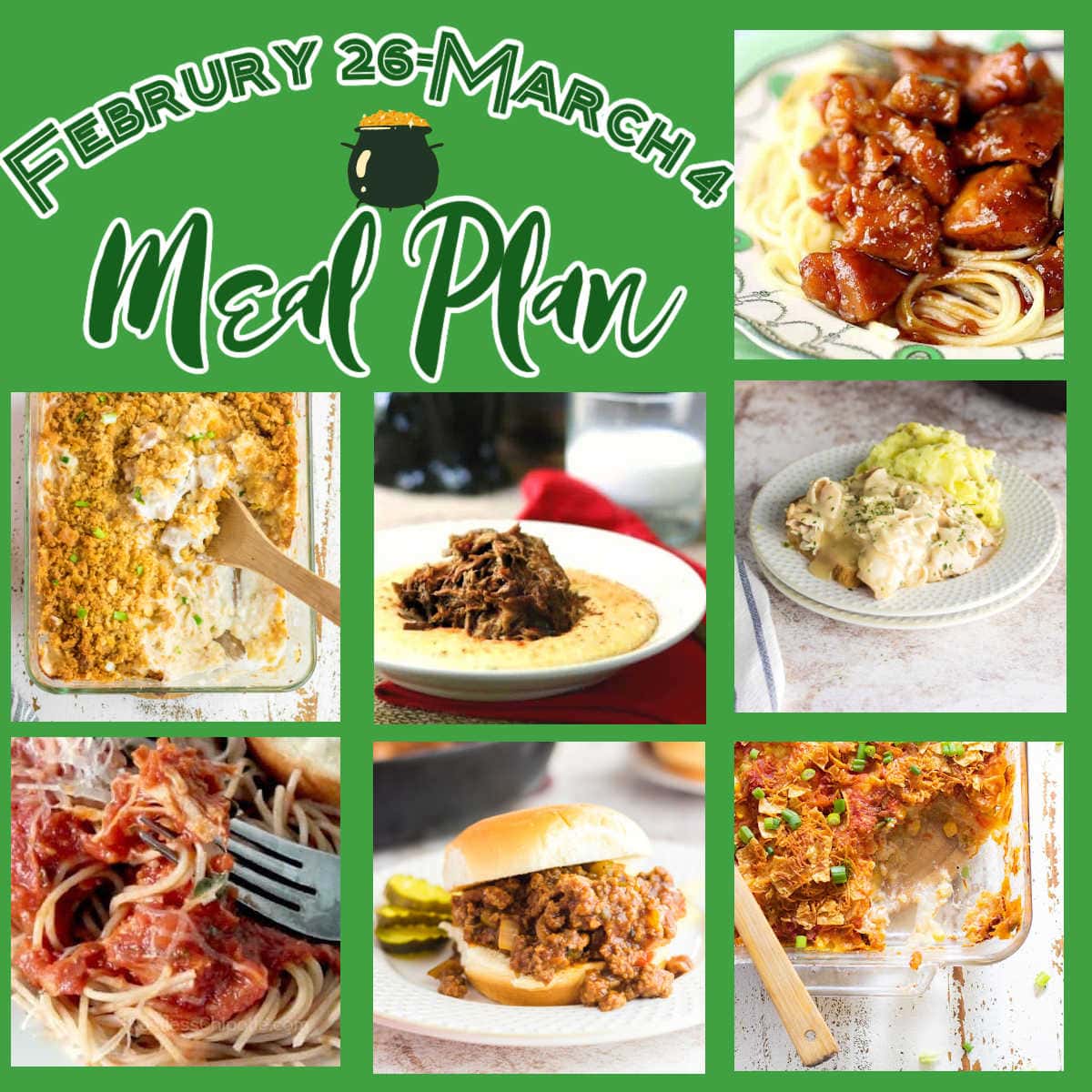 Collage of main dish images with text overlay for meal plan 9.