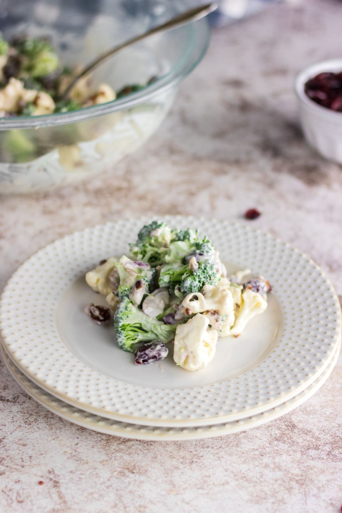 A serving of salad on a plate.