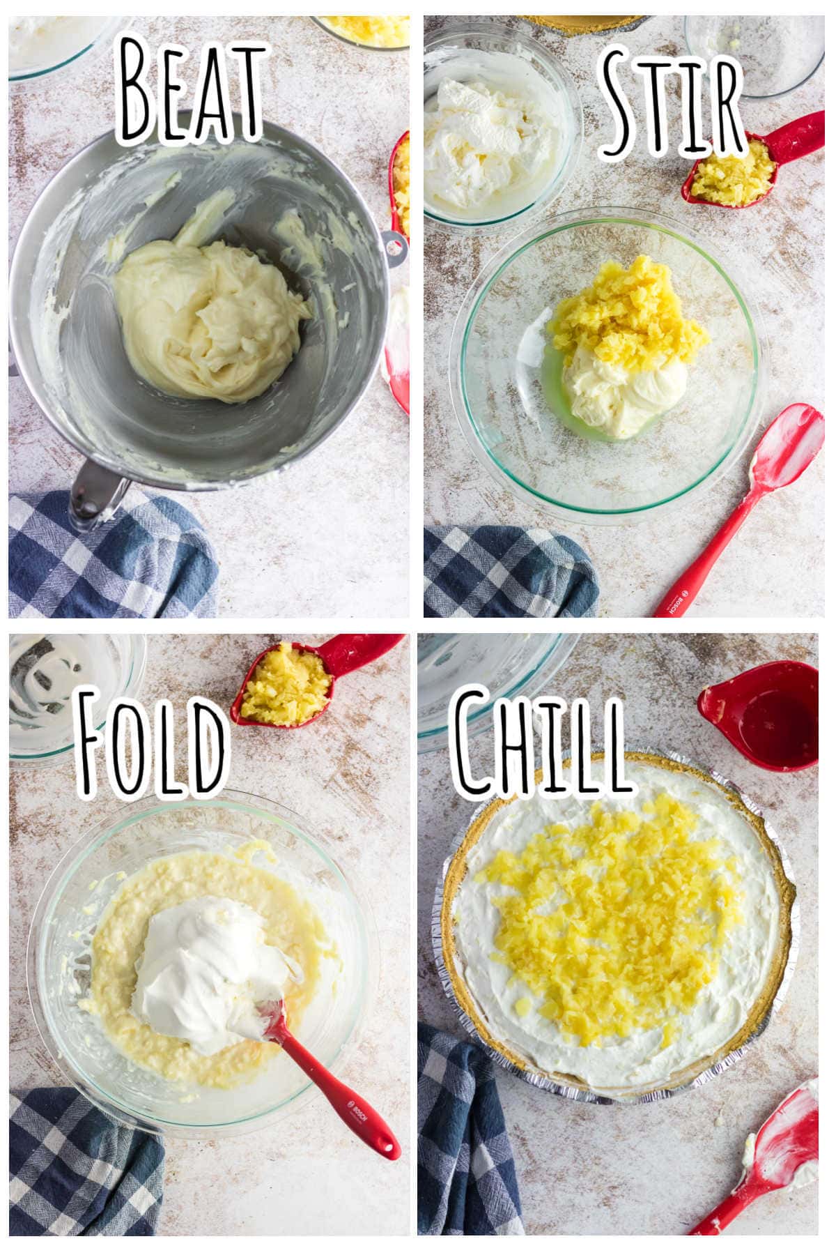 Step by step images showing how to make the pie.