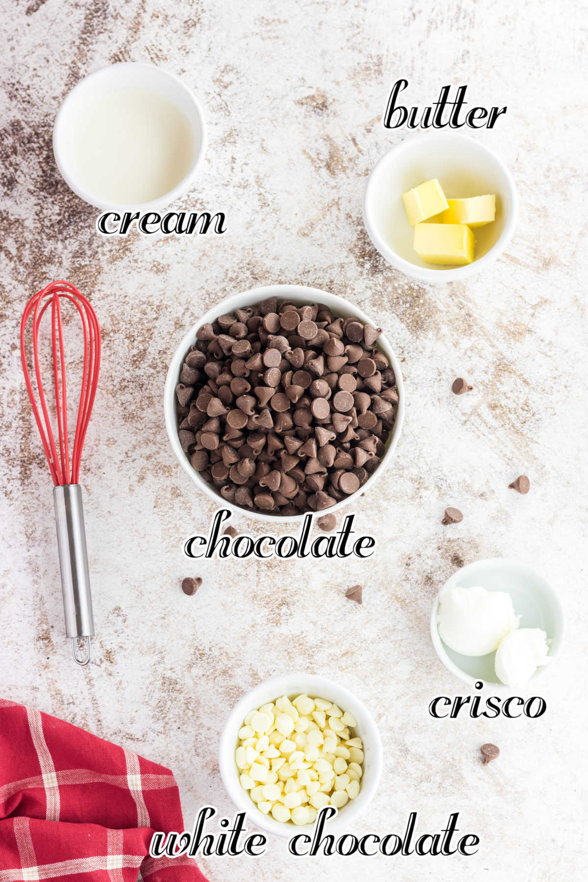 Labeled ingredients for chocolate truffles.