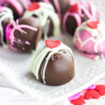 Closeup of decorated truffles.