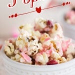 Bowl of popcorn with text overlay for Pinterest.