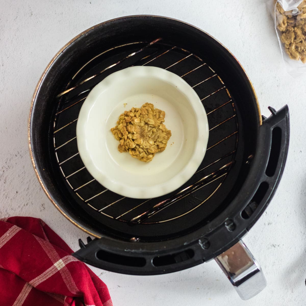 Cookie dough in a ceramic pan.